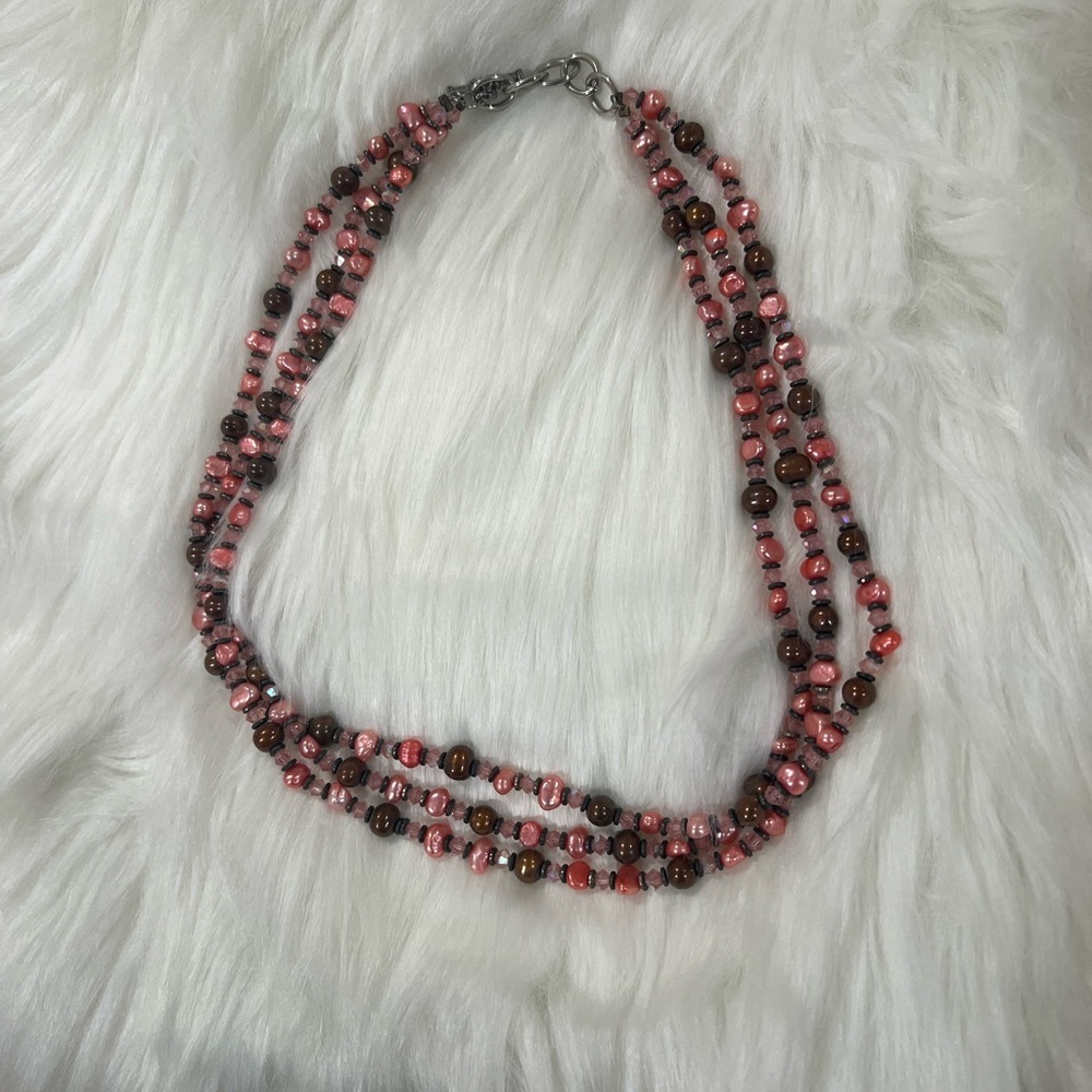 Elegant Pink and Brown Beaded Necklace